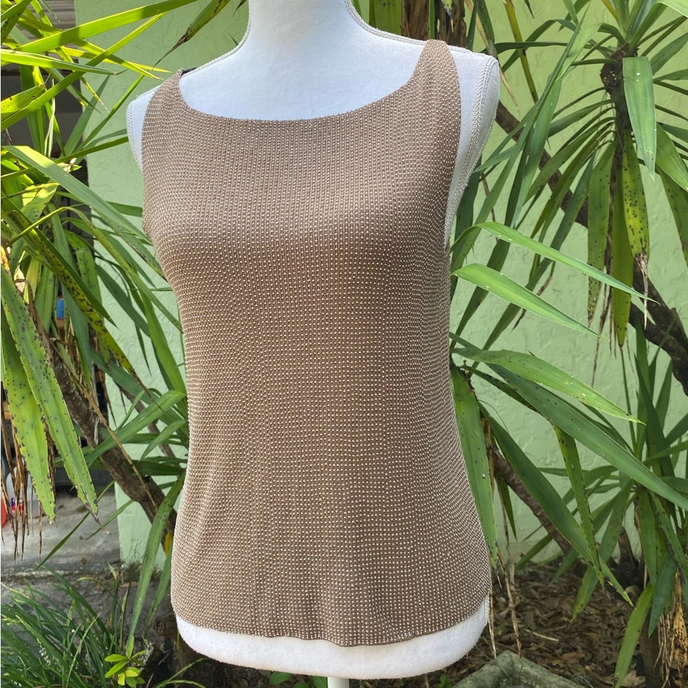 Linda Allard Hand Beaded Tan Tank Top